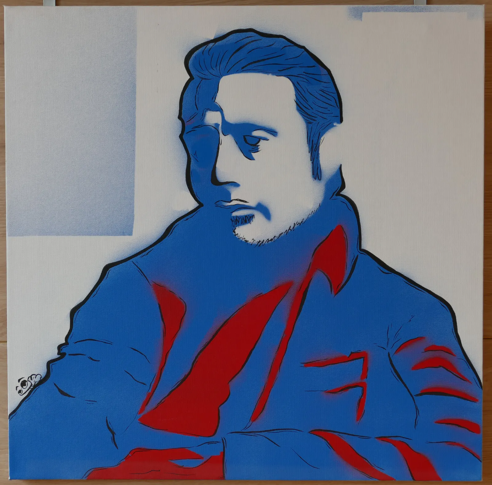 Stencil and spray paint on canvas.